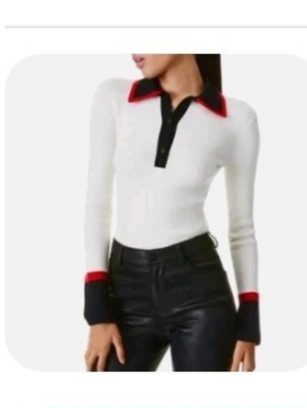 NWT Alice + Olivia Black and Red Collar/Sleeves Top